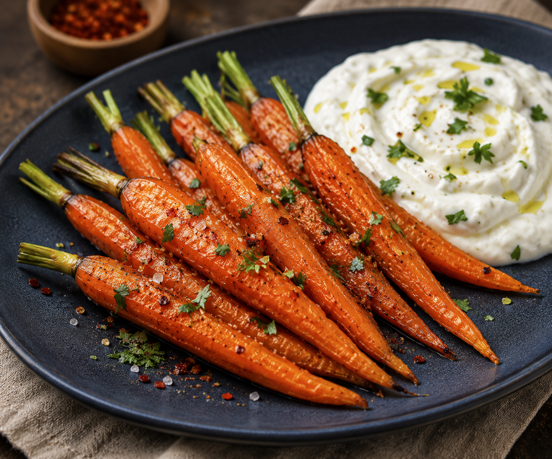 Geröstete junge Karotten mit Flor de Sal Piri-Piri und Zitronenjoghurt