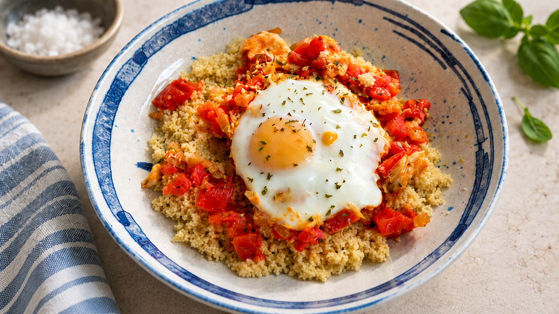 Couscous mit Tomaten, Ei, Old Sea Salt Crushed und Flor de Sal Natur