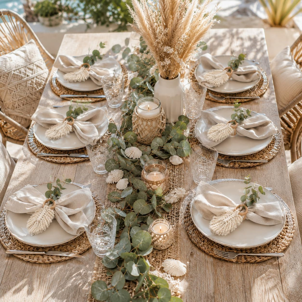 Macramé-Serviettenringe – 4er Set