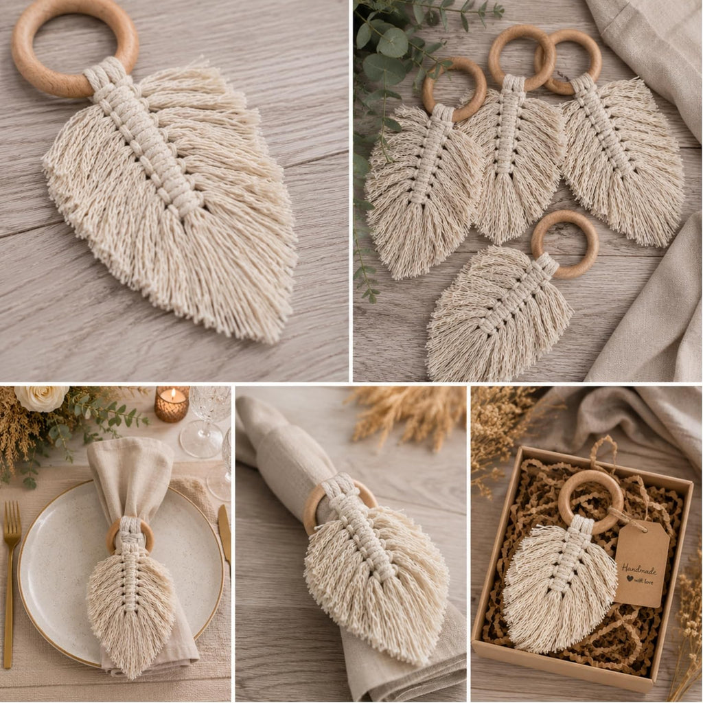 Macramé-Serviettenringe – 4er Set