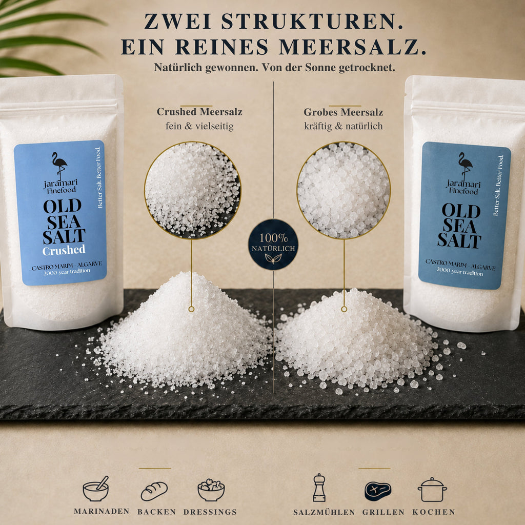 Vergleich der Salzstruktur von Old Sea Salt und Crushed Sea Salt