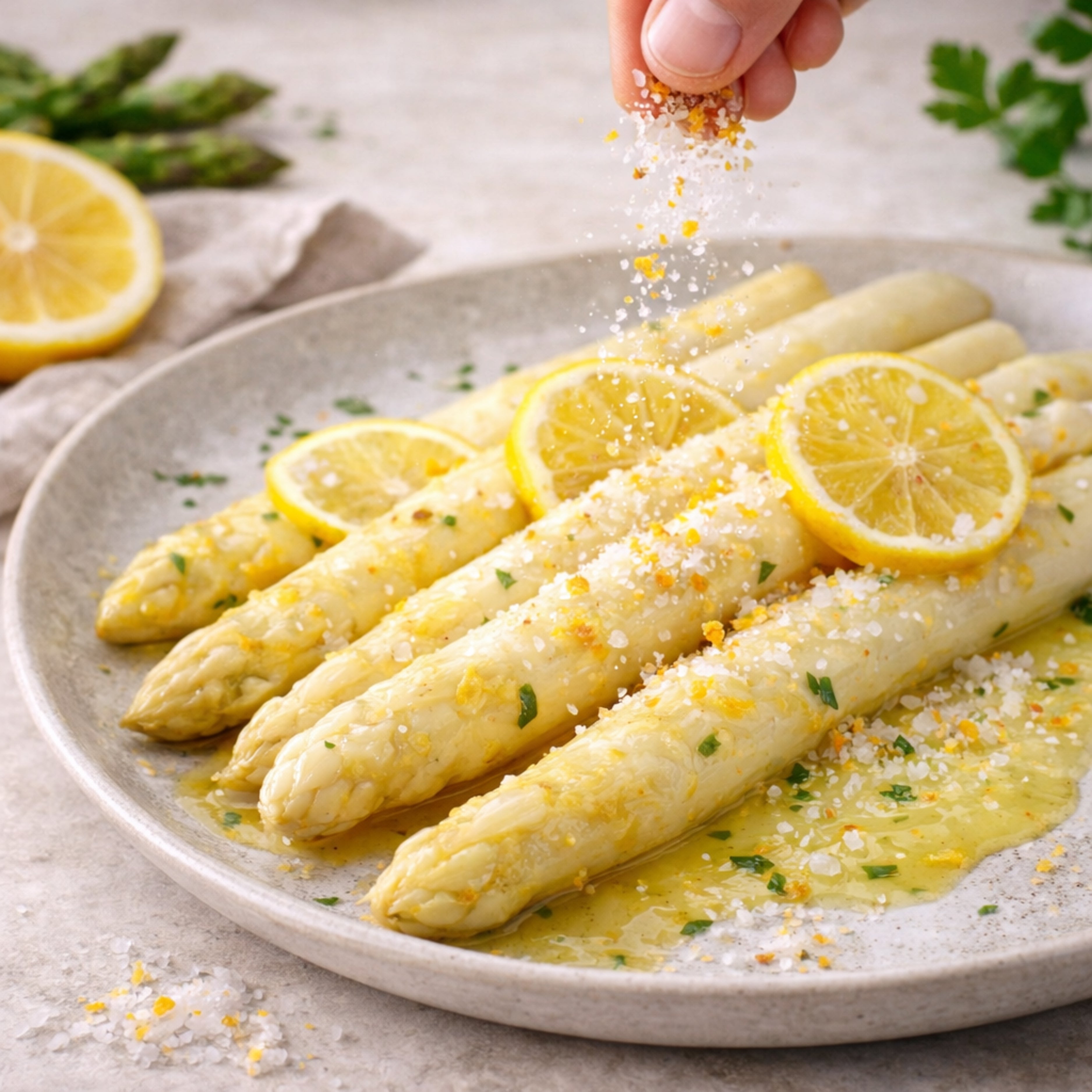 Flor de Sal Citrus Fruits zu Spargel mit Zitrone