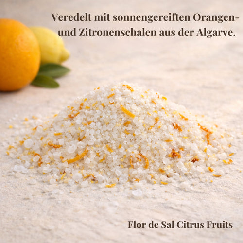Flor de Sal Citrus Fruits mit Orangen- und Zitronenschalen