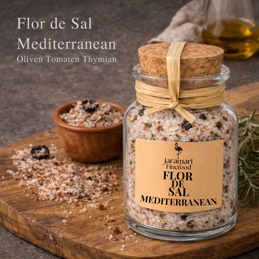 Flor de Sal Mediterranean 100 g im Glas mit Zutaten