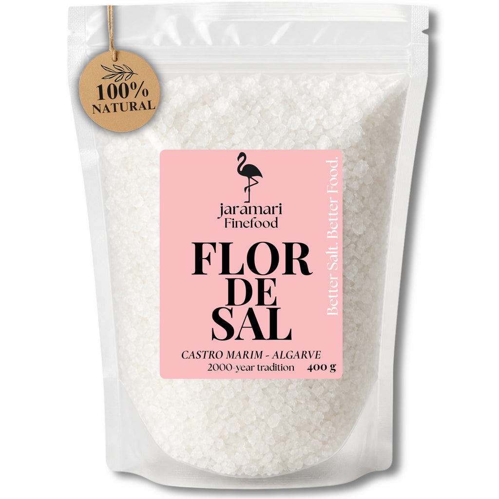 Flor de Sal Natur 400 g – Doybag mit 100 % Natural-Tag