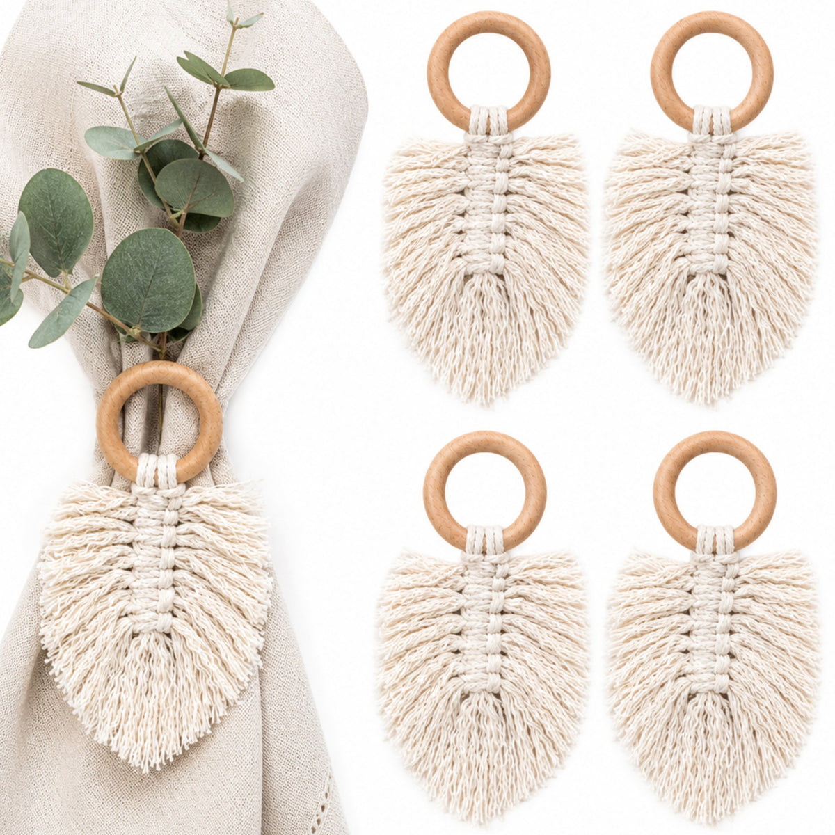 jaramari Macramé-Serviettenringe – 4er Set