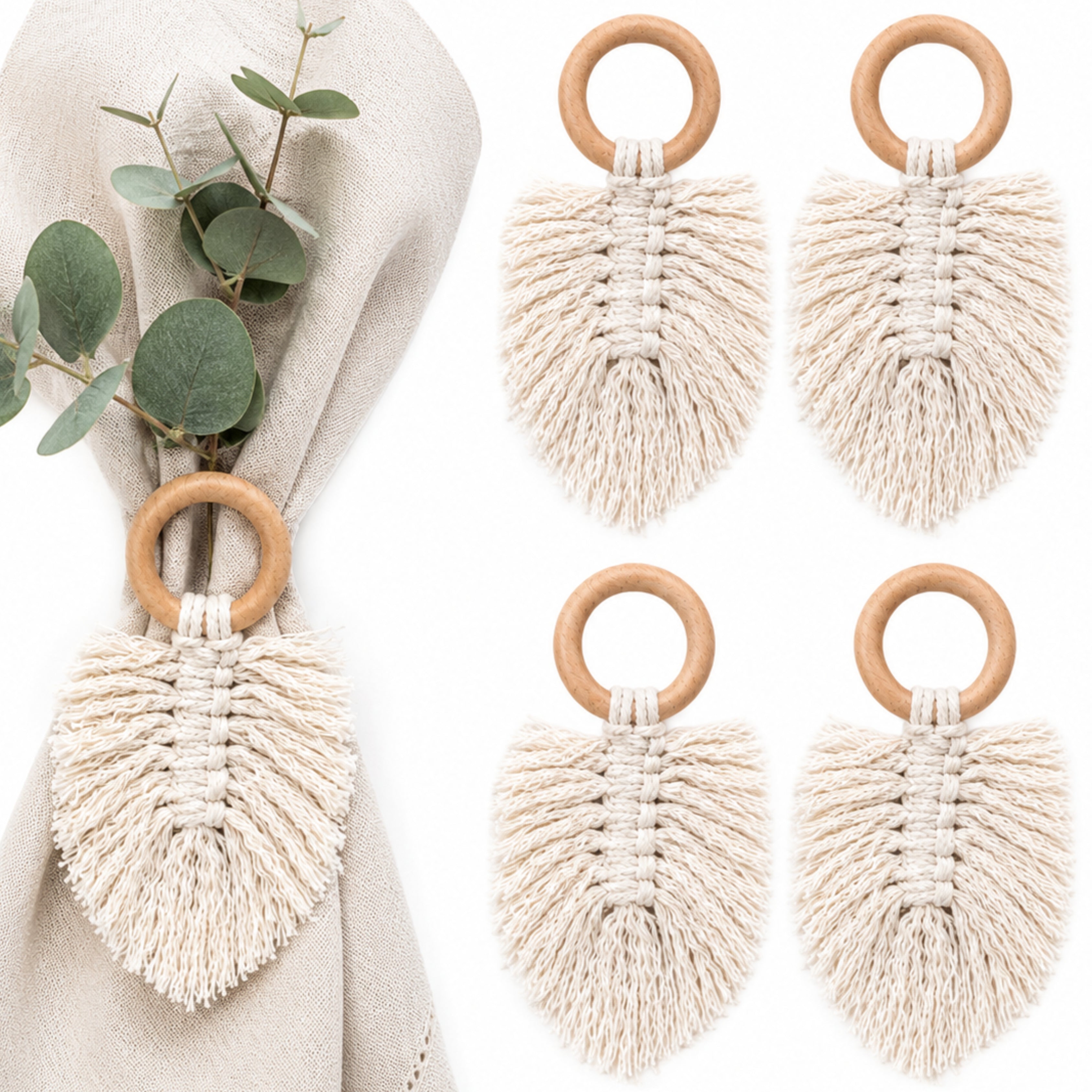 jaramari Macramé-Serviettenringe – 4er Set
